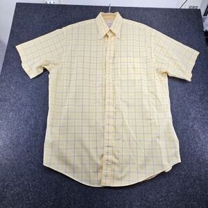 Brooks Brothers Mens Short Sleeve Shirt Yellow Blue Check Plaid Size Large
